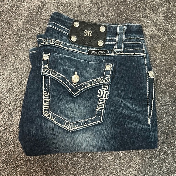 Miss Me Dark Blue Denim with White Stitching - Picture 1 of 3